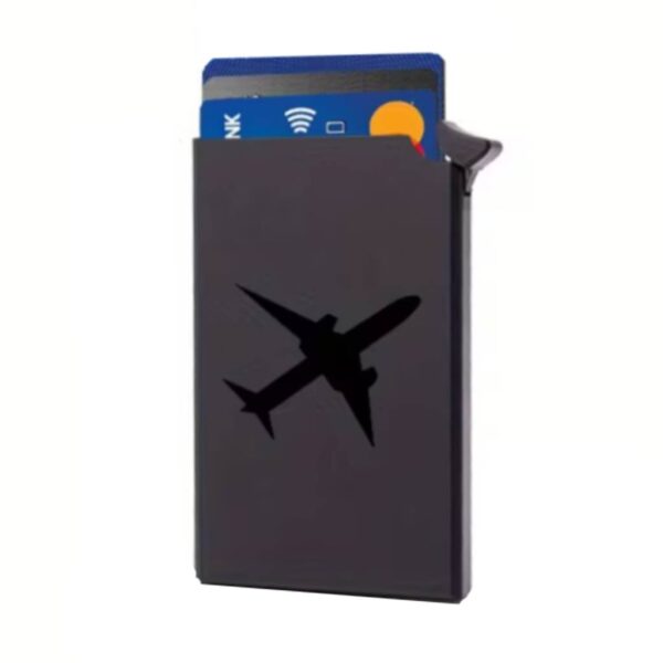 OEM Αλουμινένια Θήκη Για Κάρτες - Μαύρη με Σχέδιο Αεροπλάνο