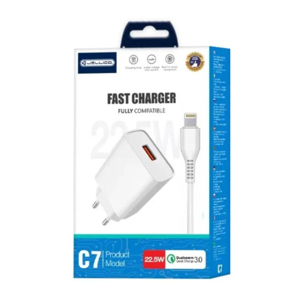 Φορτιστής Jellico C7 Quick Charger Με Καλώδιο Ligtning - Λευκό